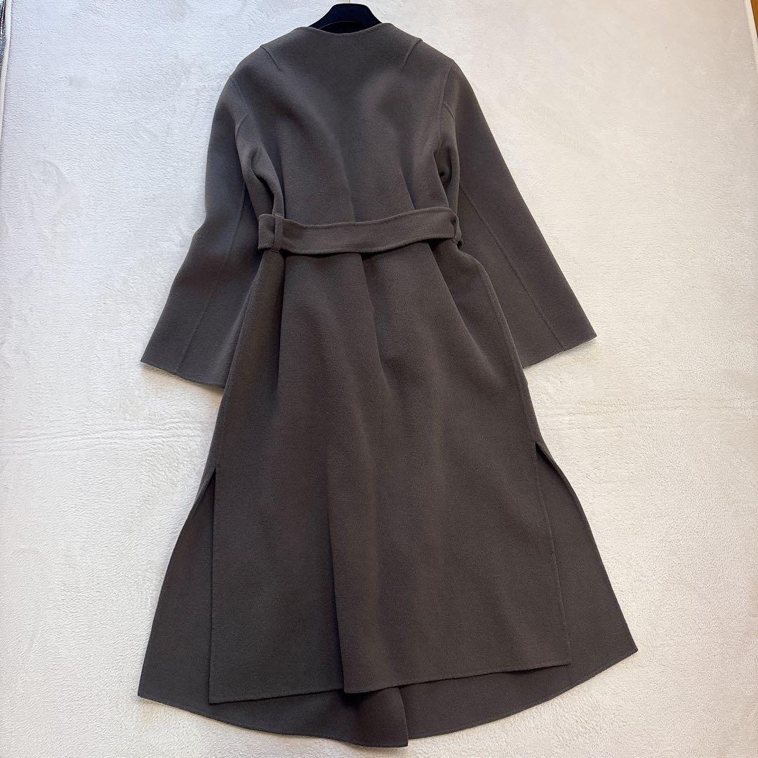 【美品✨️ウール】ノーブル リバーノーカラーコート ロングコート ブラウン 36