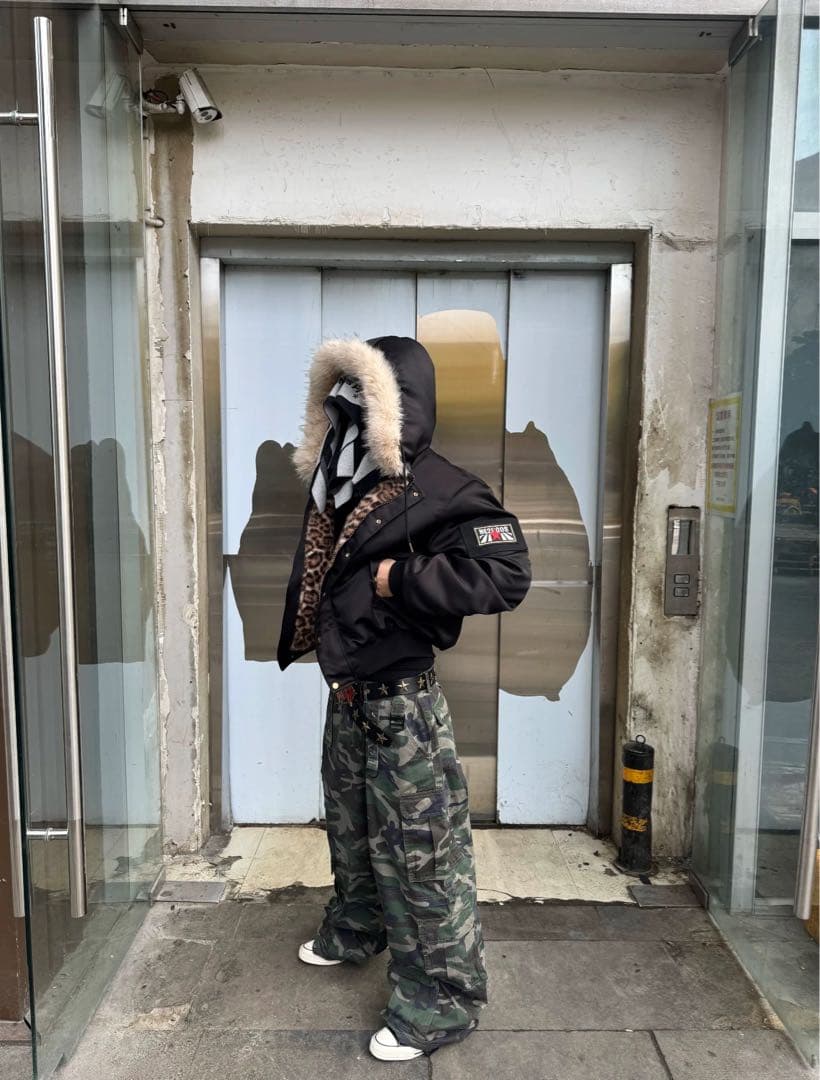 サブカル ヒョウ柄 ファーフードジャケット アウター Y2K 韓国 地雷系