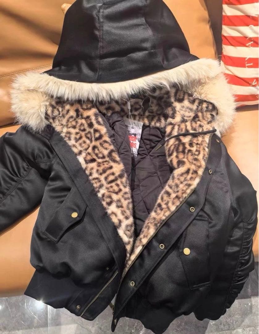 サブカル ヒョウ柄 ファーフードジャケット アウター Y2K 韓国 地雷系