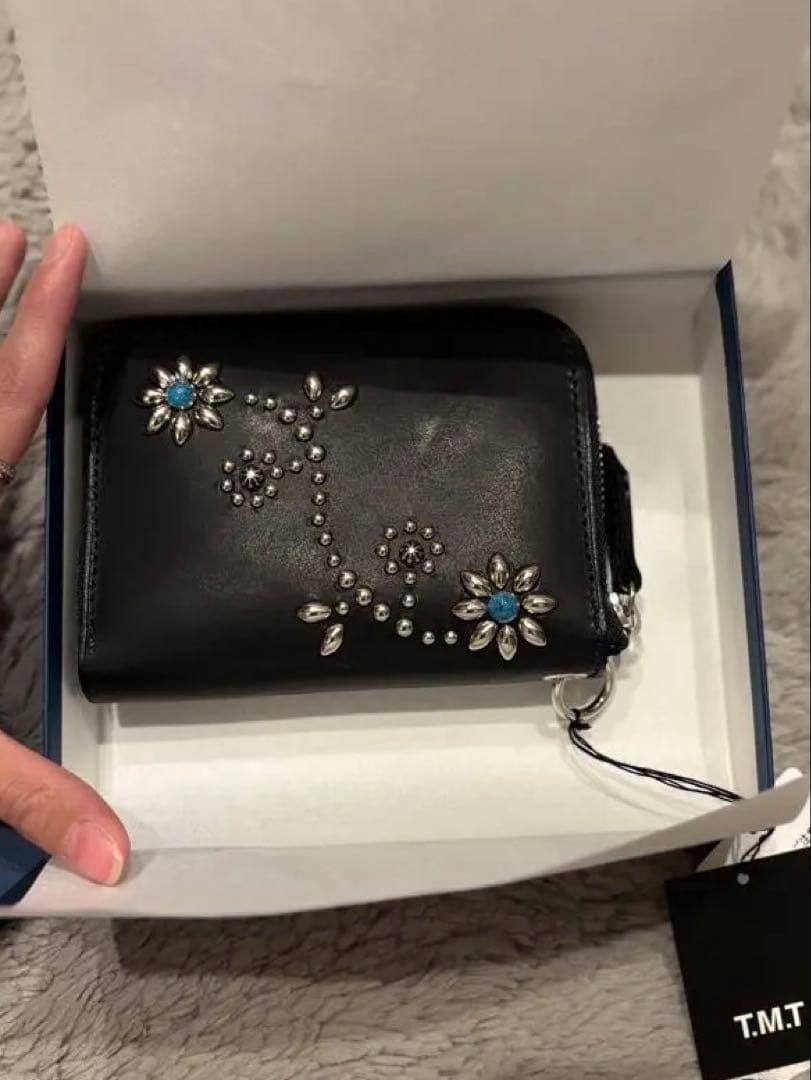 【美品】箱タグありTMT INDIGO LEATHER STADS WALLET