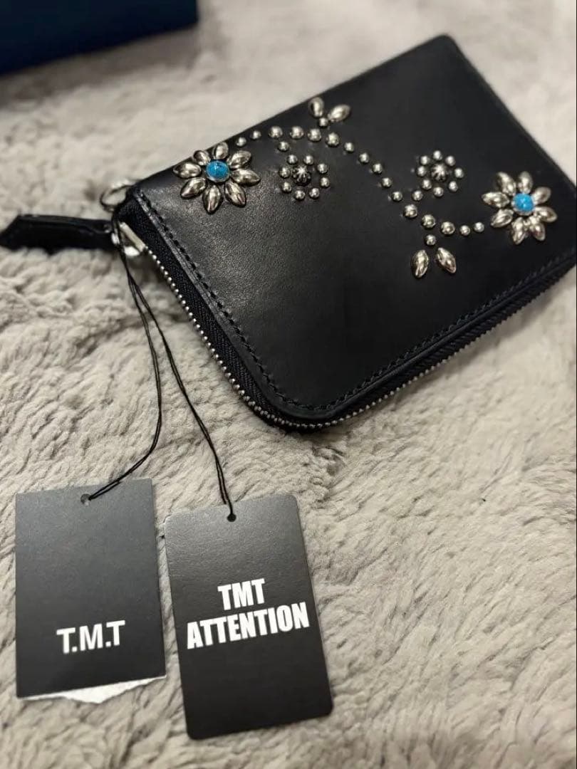 【美品】箱タグありTMT INDIGO LEATHER STADS WALLET