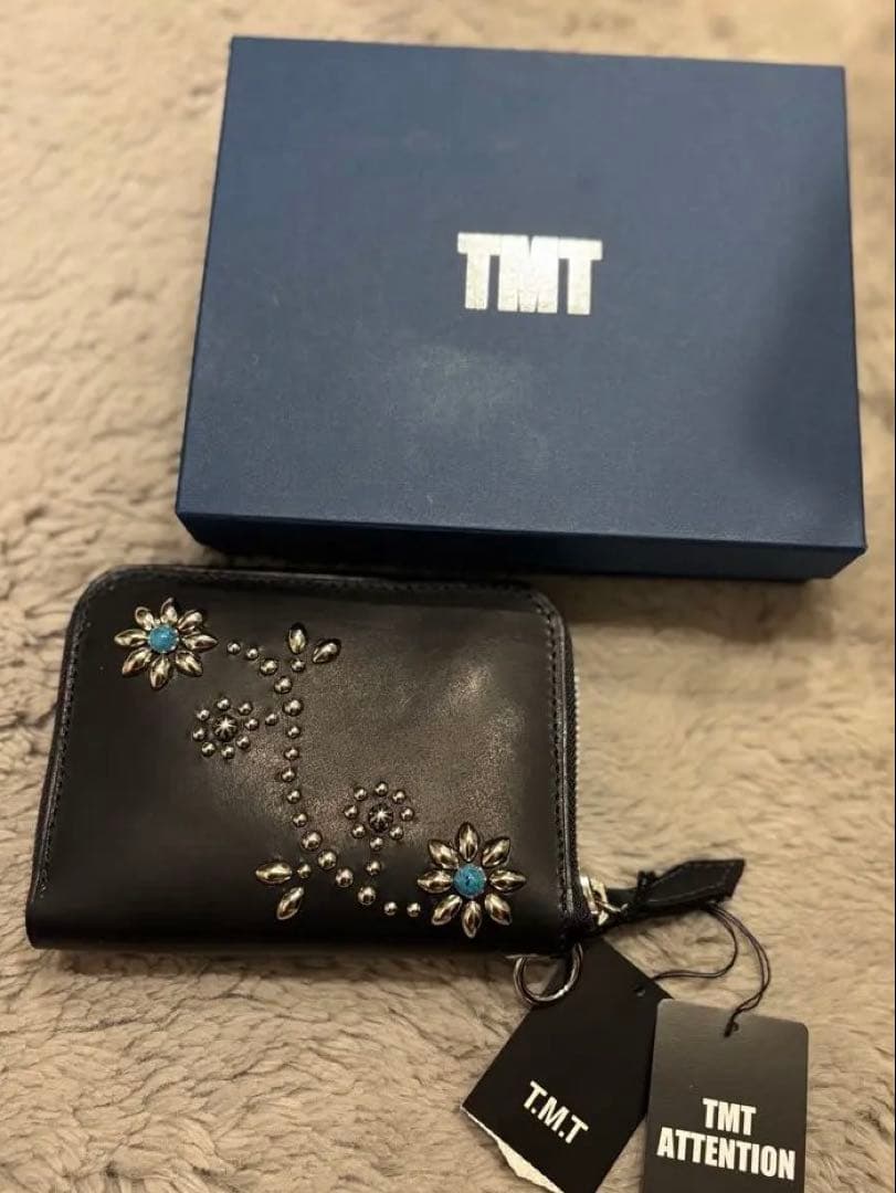 【美品】箱タグありTMT INDIGO LEATHER STADS WALLET