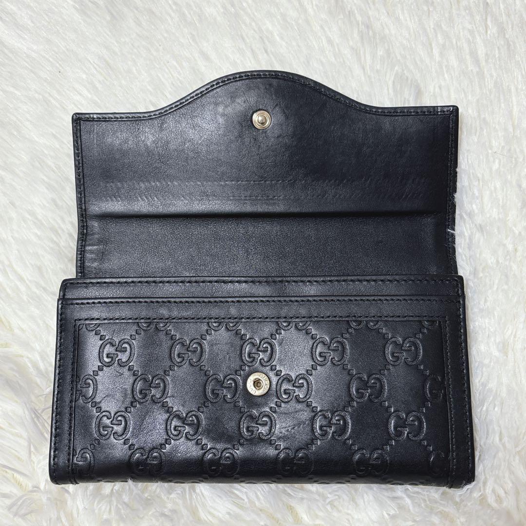 美品✨GUCCI シマ インターロッキング フラップ ブラック 長財布