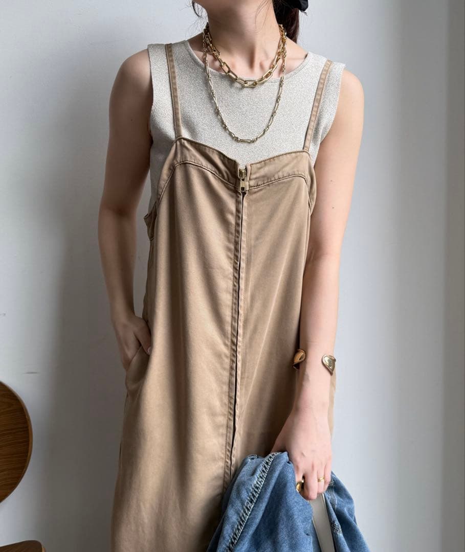 【タグなし新品】リヨセルデニムジャンスカベージュ38