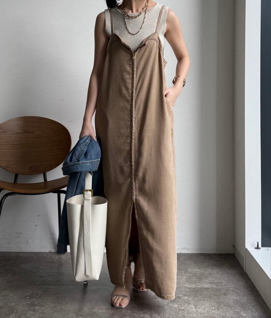 【タグなし新品】リヨセルデニムジャンスカベージュ38