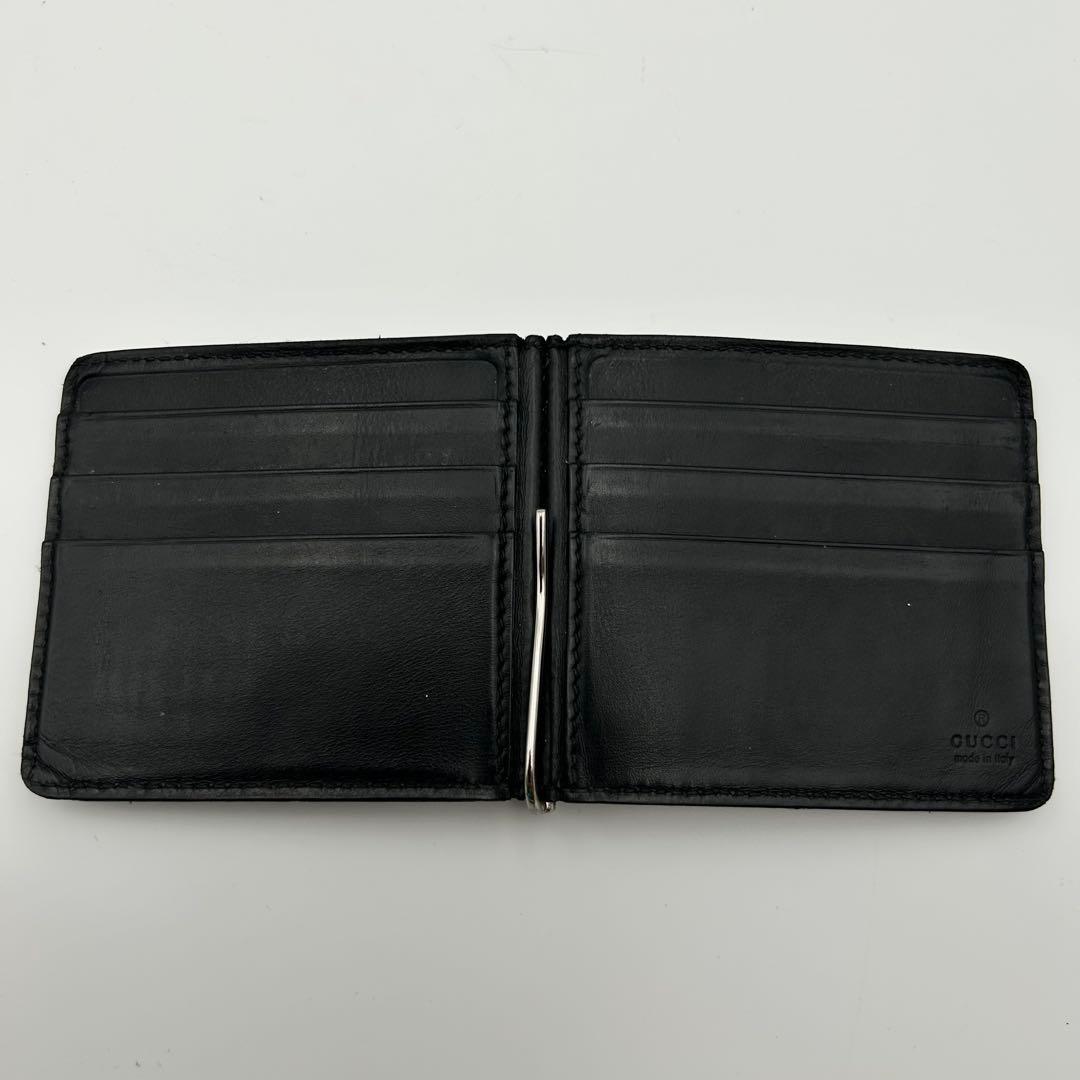 希少✨ GUCCI グッチ マネークリップ GG シマレザー 二つ折り ブラック