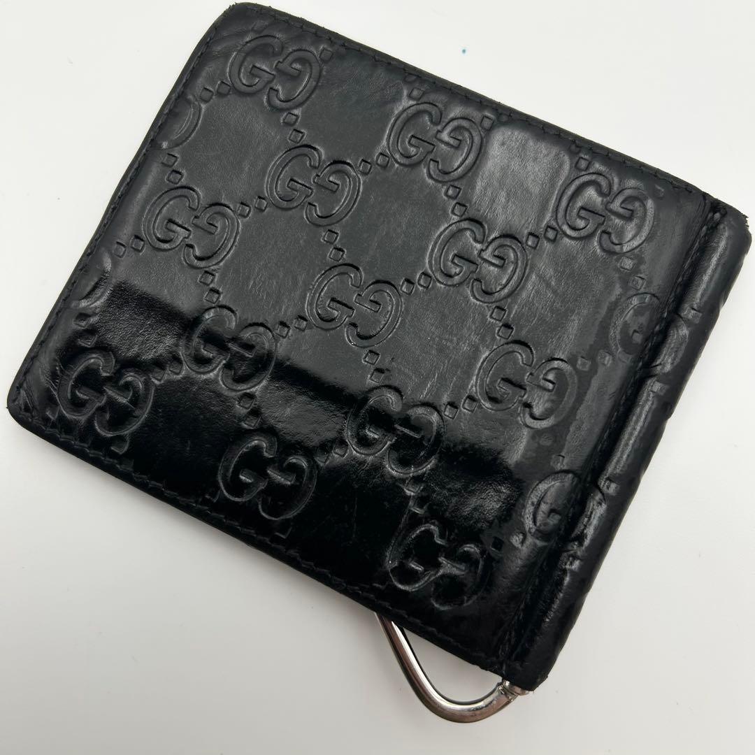 希少✨ GUCCI グッチ マネークリップ GG シマレザー 二つ折り ブラック