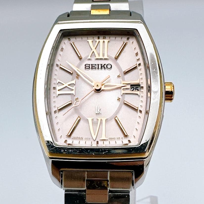 美品 セイコー ルキア ソーラー電波 レディース腕時計 ピンク文字盤 トノー型