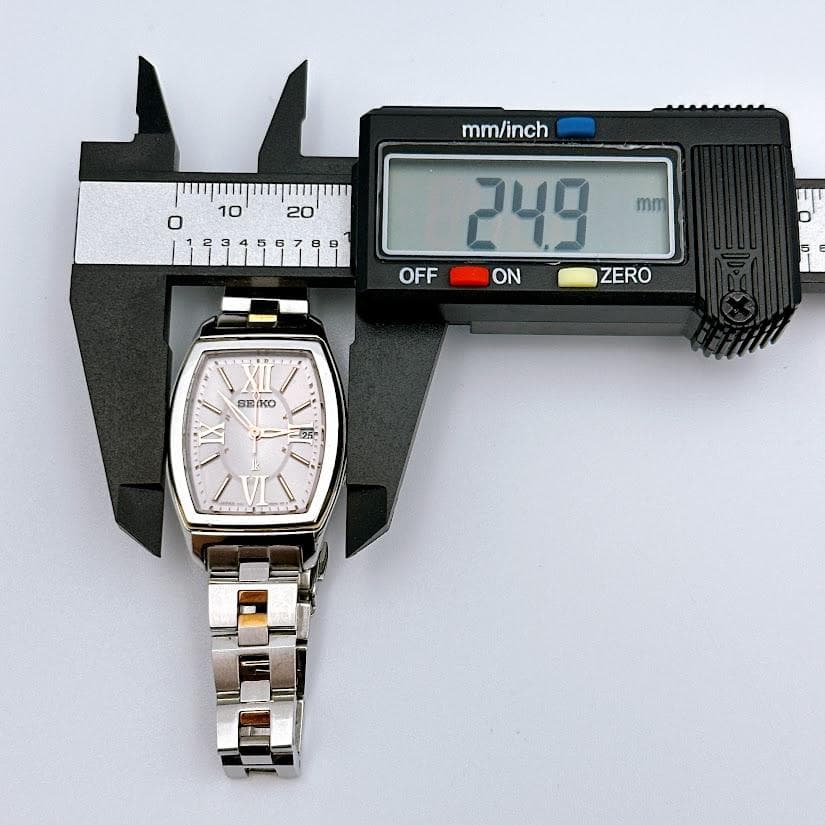 美品 セイコー ルキア ソーラー電波 レディース腕時計 ピンク文字盤 トノー型