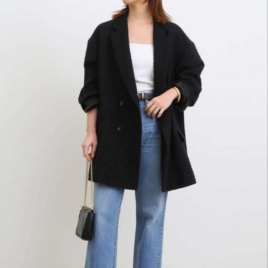 美品✨23AWドゥーズィエムクラス ツイードジャケット　アルパカ　ダブル　黒