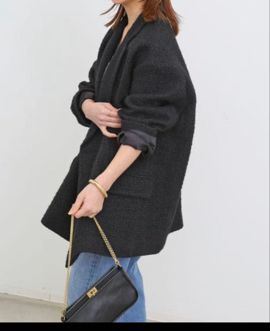 美品✨23AWドゥーズィエムクラス ツイードジャケット　アルパカ　ダブル　黒