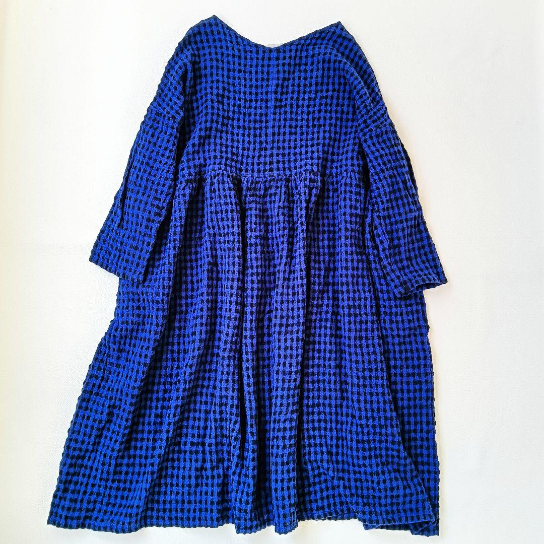 美品✨《イチアンティークス》ギンガムチェックワンピースゆったりウール混ドレス