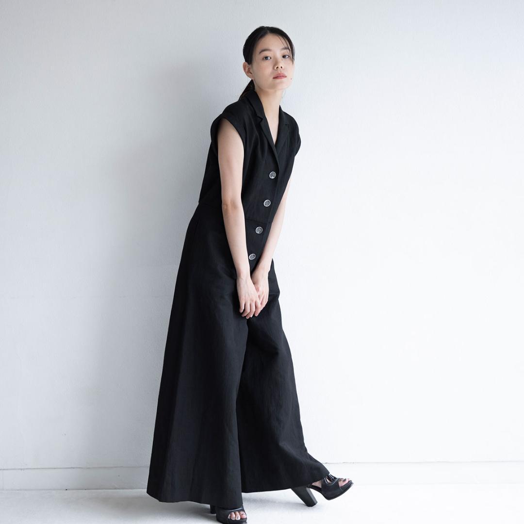 伊藤まさこお勧めSaqui♡リネンブラックノースリーブオールインワン38日本製