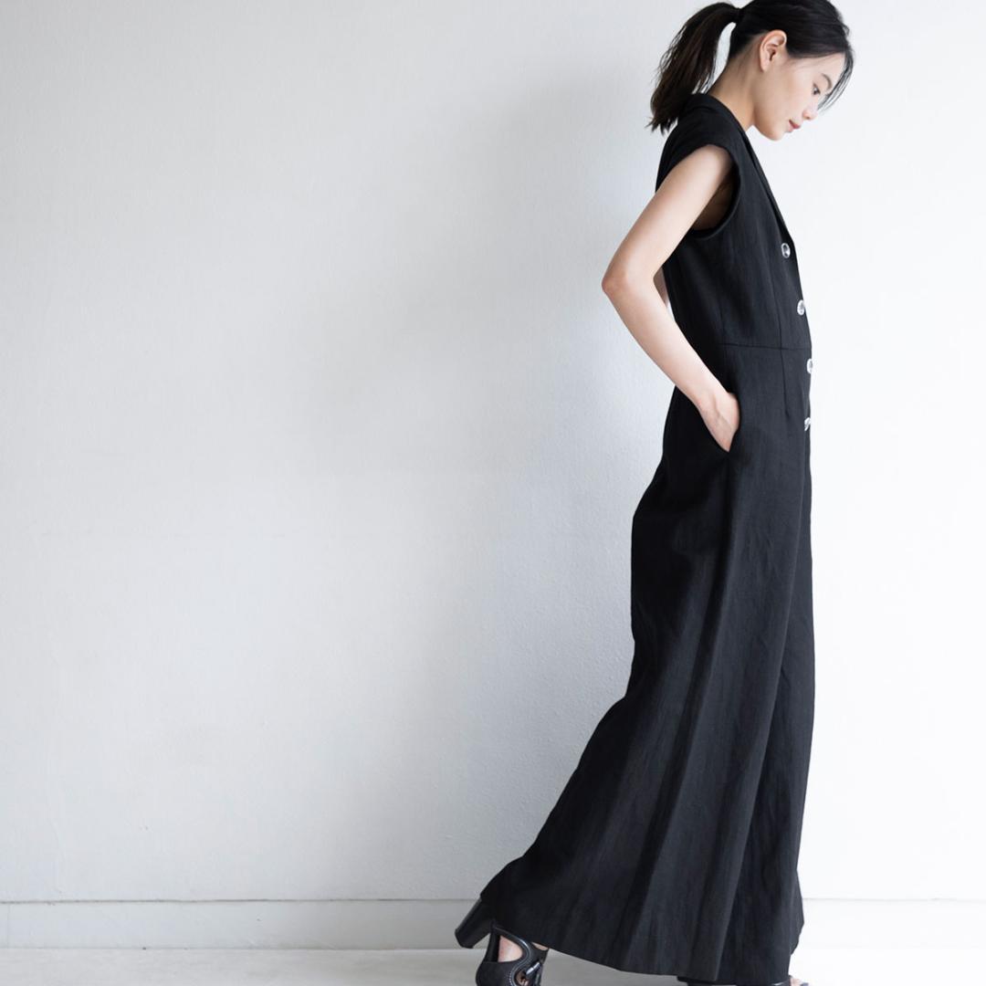 伊藤まさこお勧めSaqui♡リネンブラックノースリーブオールインワン38日本製