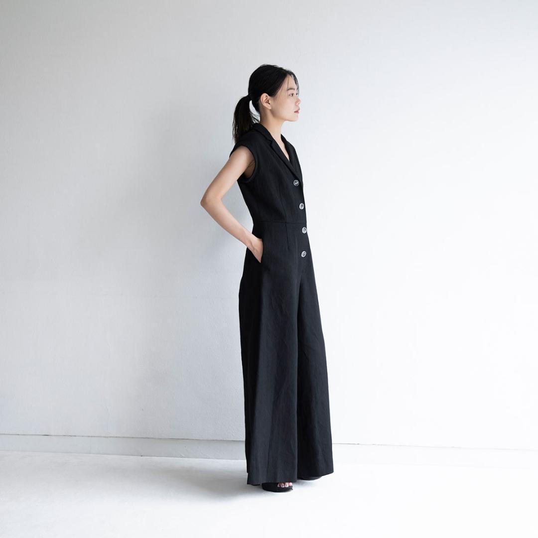 伊藤まさこお勧めSaqui♡リネンブラックノースリーブオールインワン38日本製