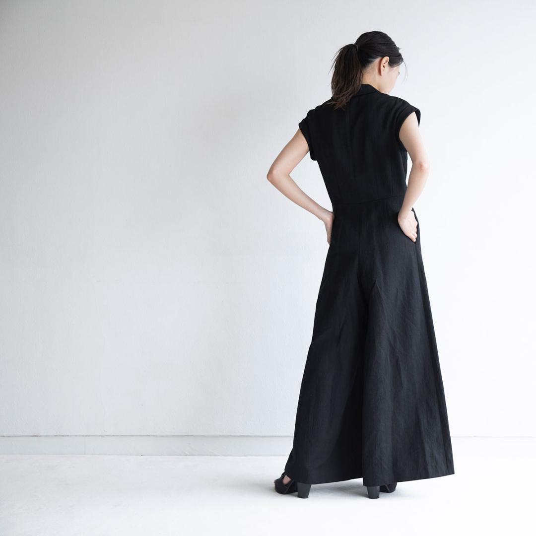 伊藤まさこお勧めSaqui♡リネンブラックノースリーブオールインワン38日本製