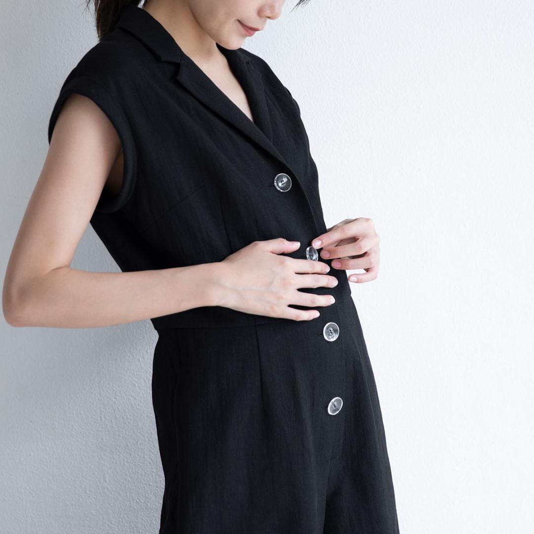 伊藤まさこお勧めSaqui♡リネンブラックノースリーブオールインワン38日本製