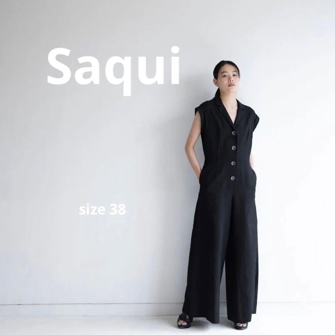 伊藤まさこお勧めSaqui♡リネンブラックノースリーブオールインワン38日本製
