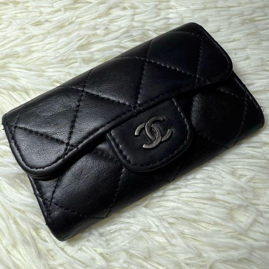 CHANEL シャネル 4連ブラック キーケース カードポケット有り