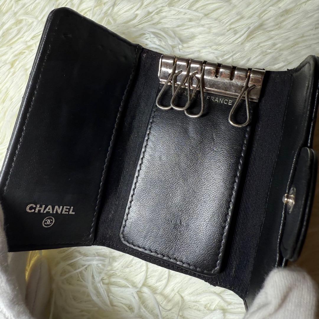 CHANEL シャネル 4連ブラック キーケース カードポケット有り