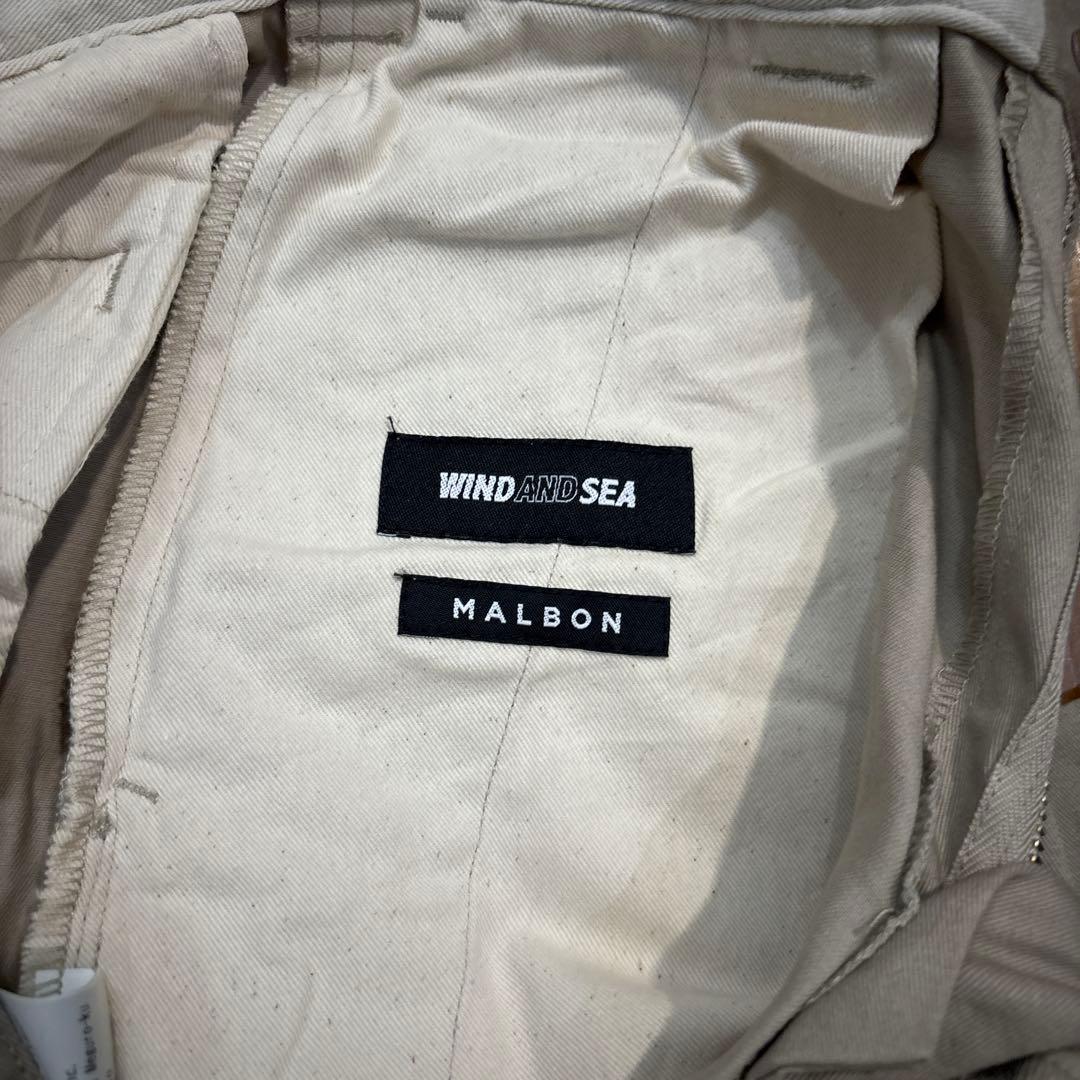 マルボンゴルフwind and sea ベージュ刺繍入りワイドチノパンツ