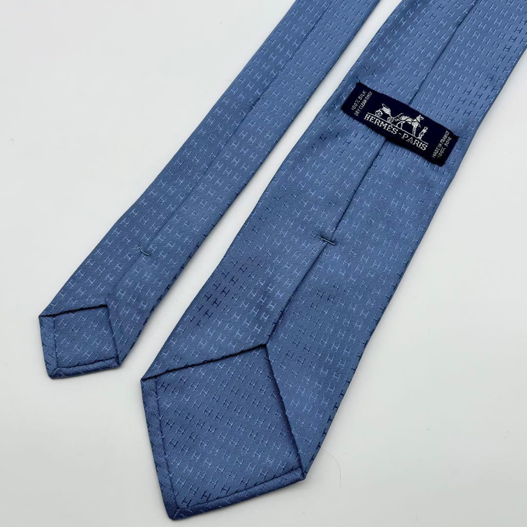 美品✨ HERMES ネクタイ ファソネ H柄 ジャガード 総柄 ブルー