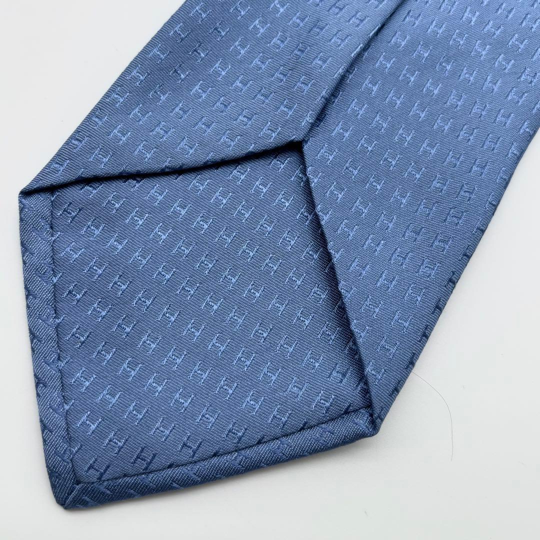 美品✨ HERMES ネクタイ ファソネ H柄 ジャガード 総柄 ブルー
