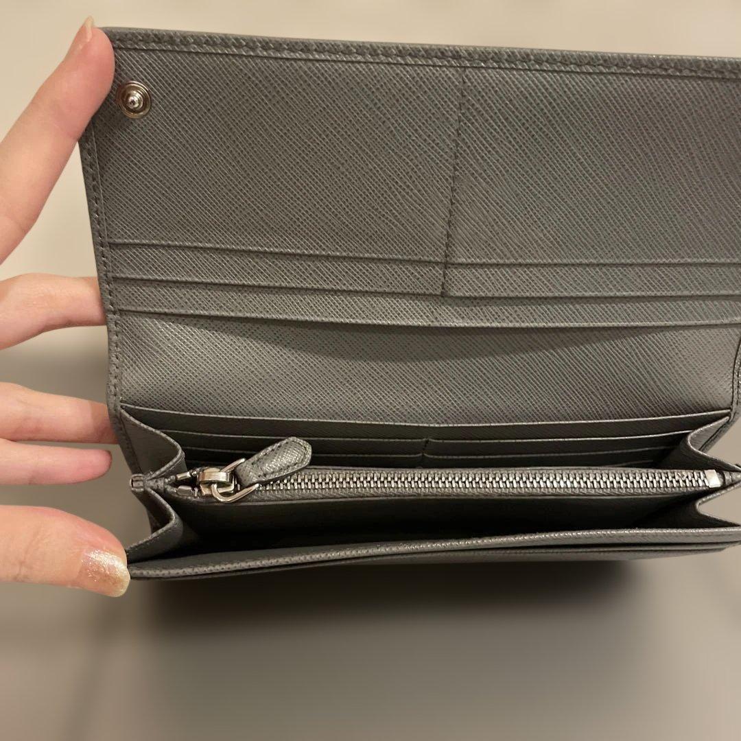 ◉PRADA プラダ　長財布 サフィアーノ　レザー リボン グレー