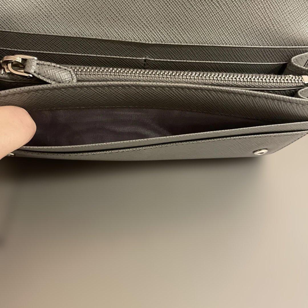 ◉PRADA プラダ　長財布 サフィアーノ　レザー リボン グレー