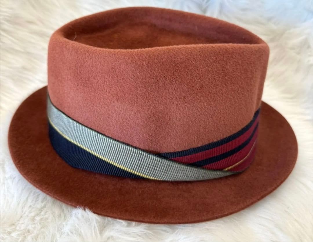 ボルサリーノ フェルトハット☆ポークパイ☆赤茶☆58☆イタリア製
