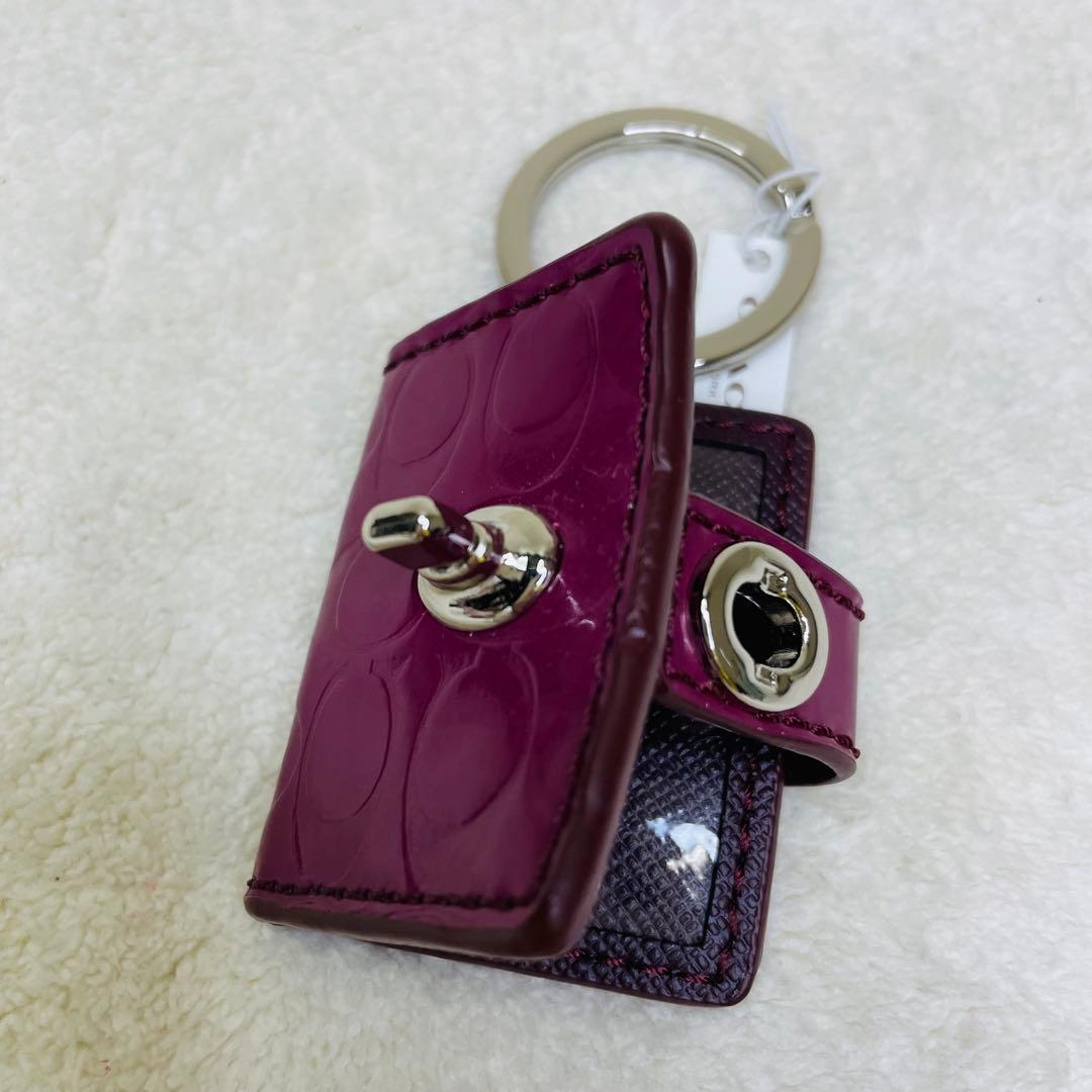COACH コーチ 手帳型 チャーム フォトフレーム キーリング パープル 紫