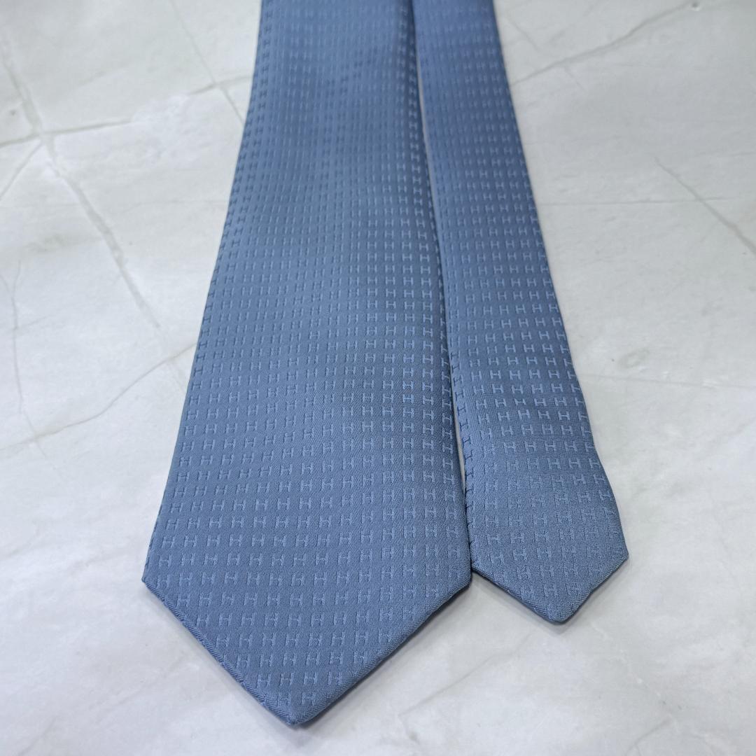 ☆即発 エルメス ファソネ H façonné H シルクネクタイ 水色 極美品