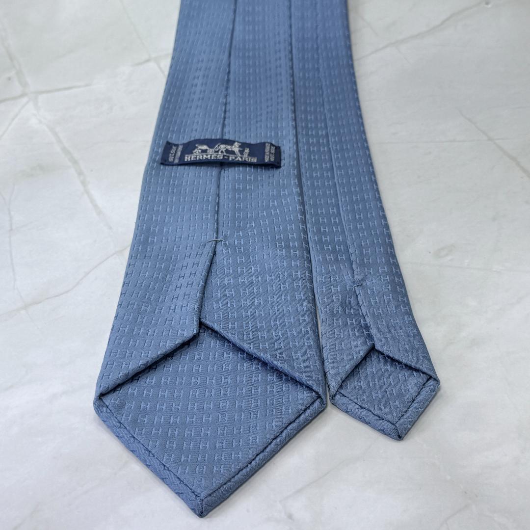 ☆即発 エルメス ファソネ H façonné H シルクネクタイ 水色 極美品