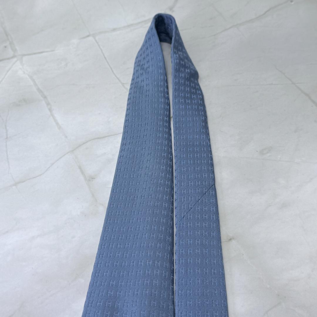☆即発 エルメス ファソネ H façonné H シルクネクタイ 水色 極美品