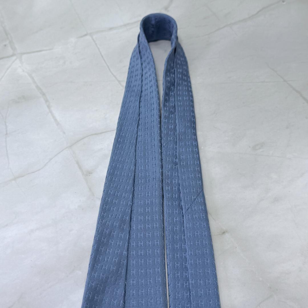 ☆即発 エルメス ファソネ H façonné H シルクネクタイ 水色 極美品