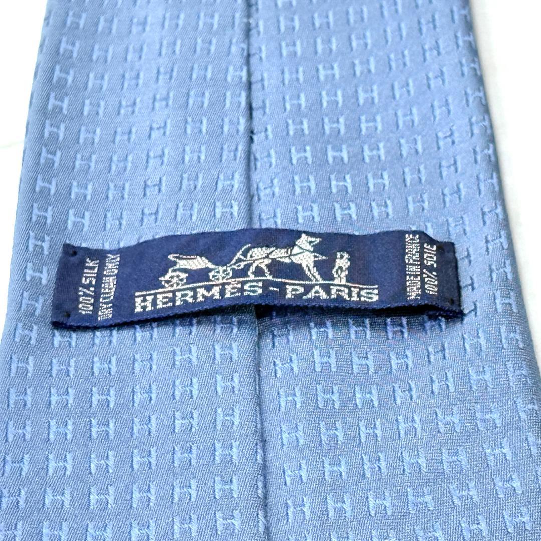 ☆即発 エルメス ファソネ H façonné H シルクネクタイ 水色 極美品