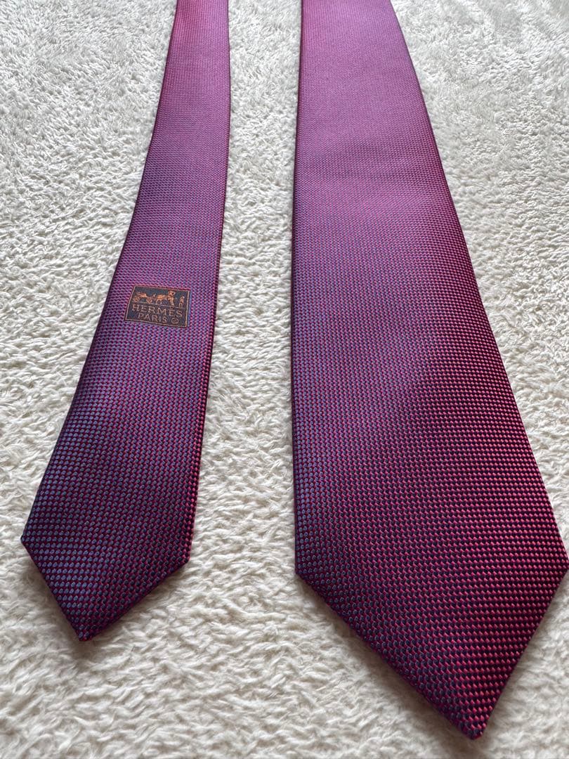 【新品】HERMES エルメス ネクタイ 極美品 ローズ レッド パープル 赤紫
