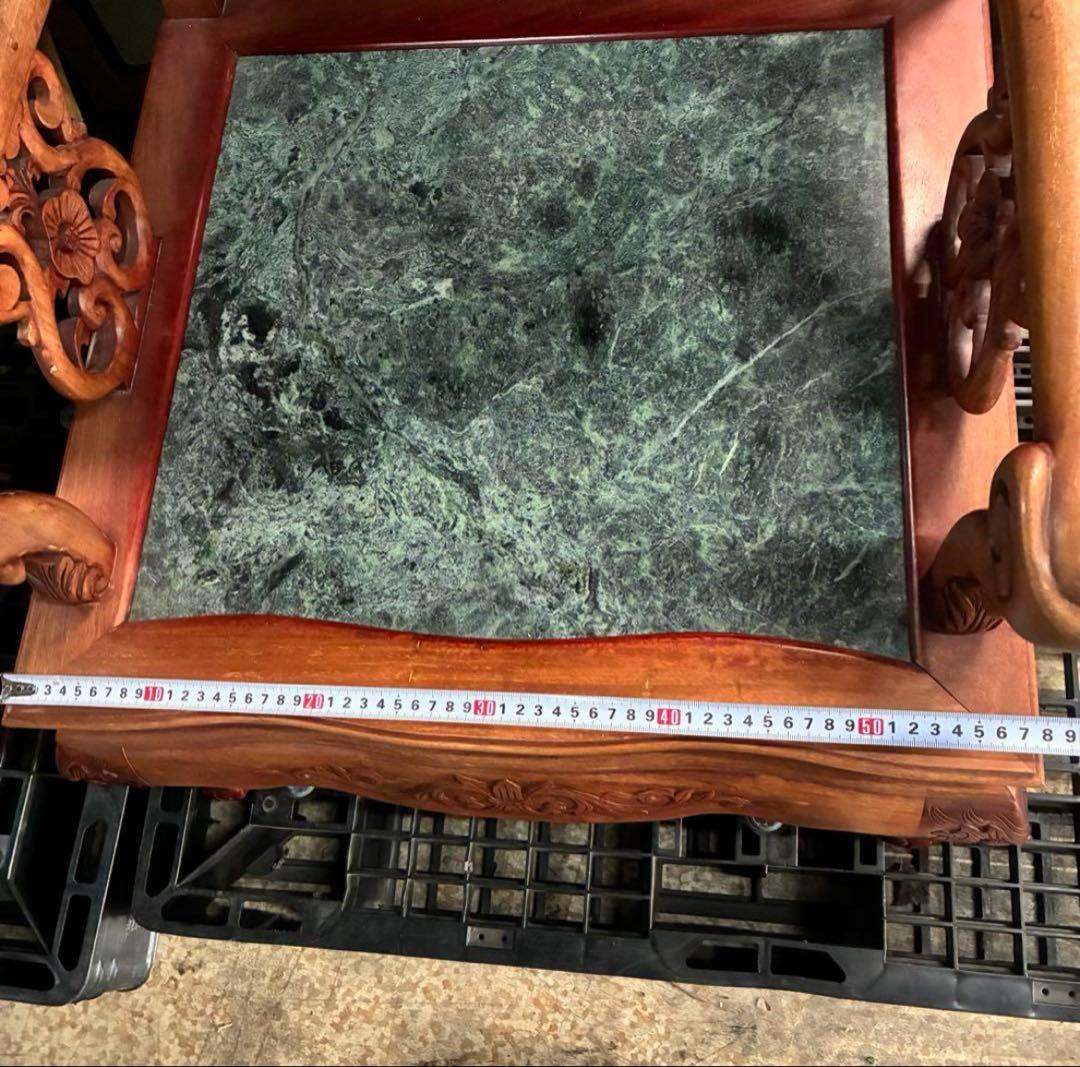 ③ 大理石椅子 手彫り 当時物家具 座緑 中国家具 アンティーク