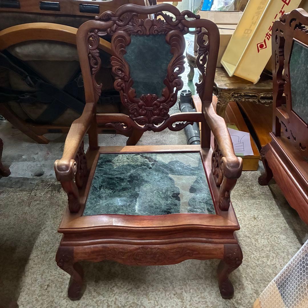 ③ 大理石椅子 手彫り 当時物家具 座緑 中国家具 アンティーク
