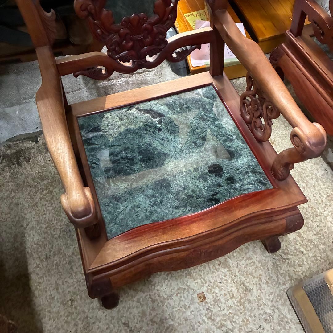 ③ 大理石椅子 手彫り 当時物家具 座緑 中国家具 アンティーク