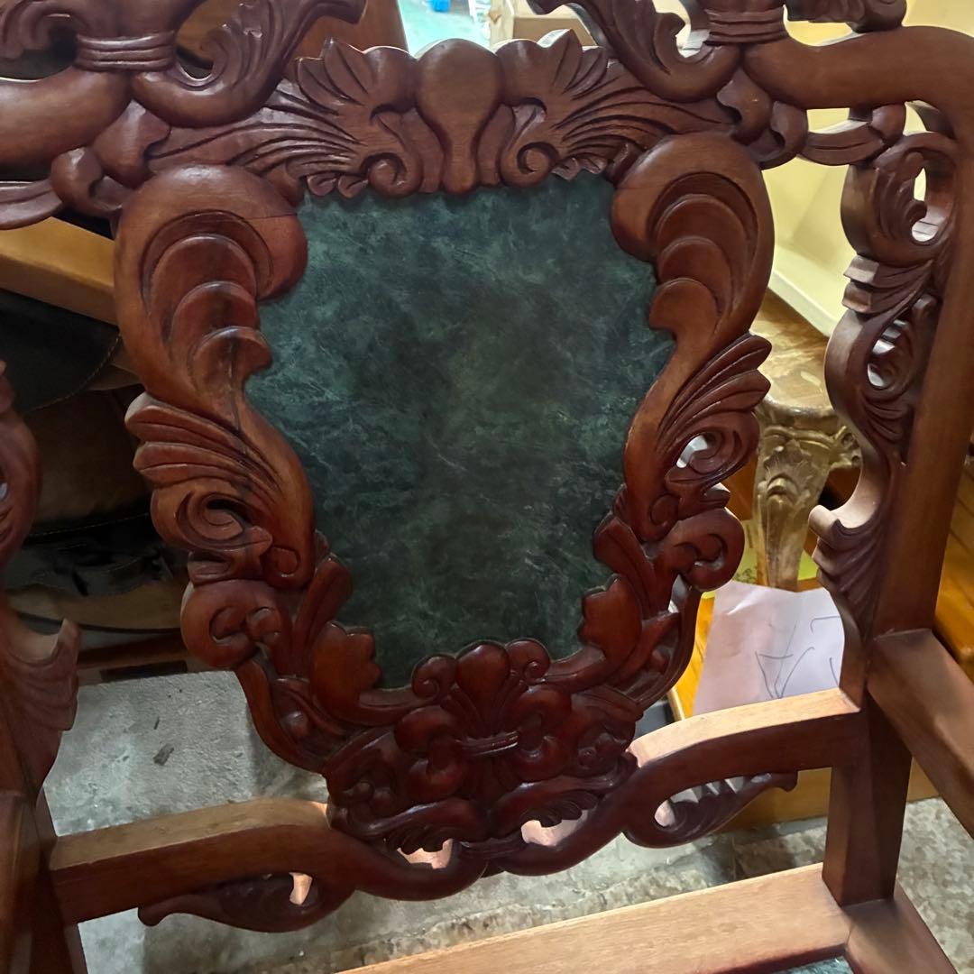 ③ 大理石椅子 手彫り 当時物家具 座緑 中国家具 アンティーク