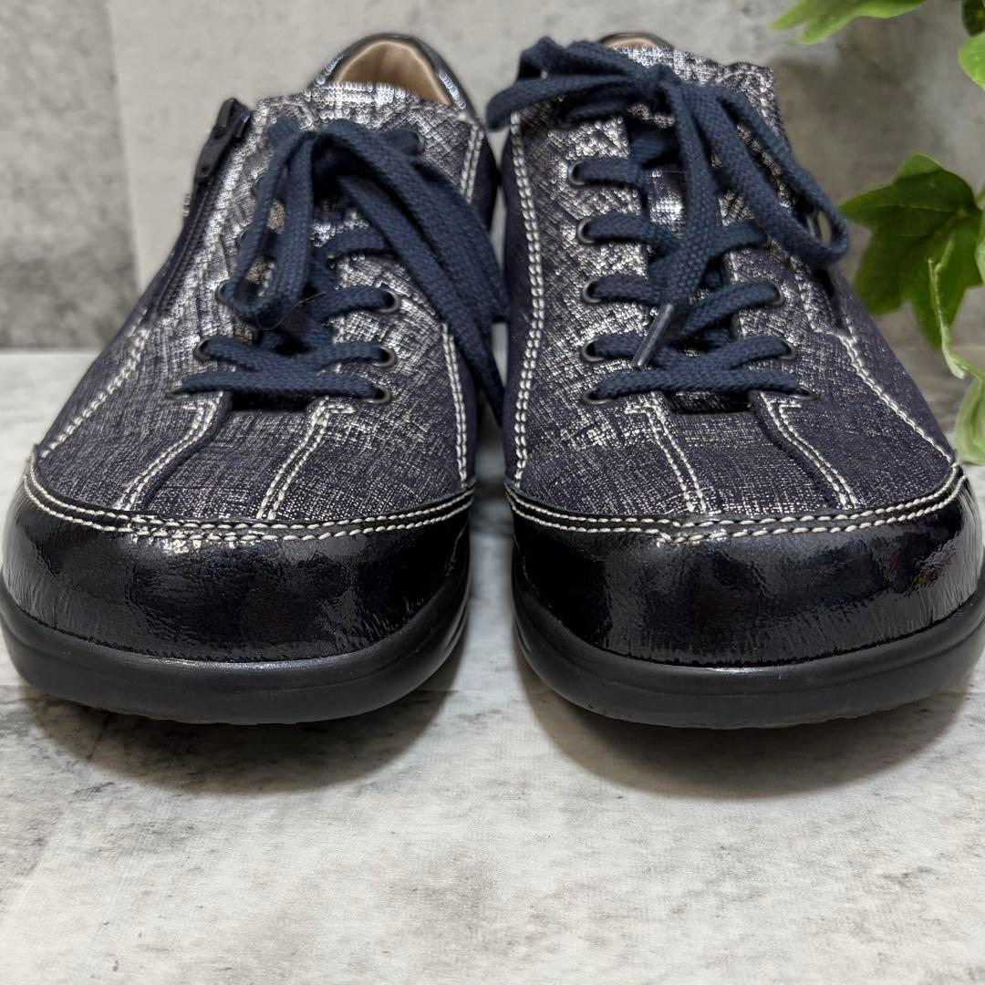 ドイツ製 フィンコンフォート コンフォートシューズ　サイドジップ 外反母趾 紺