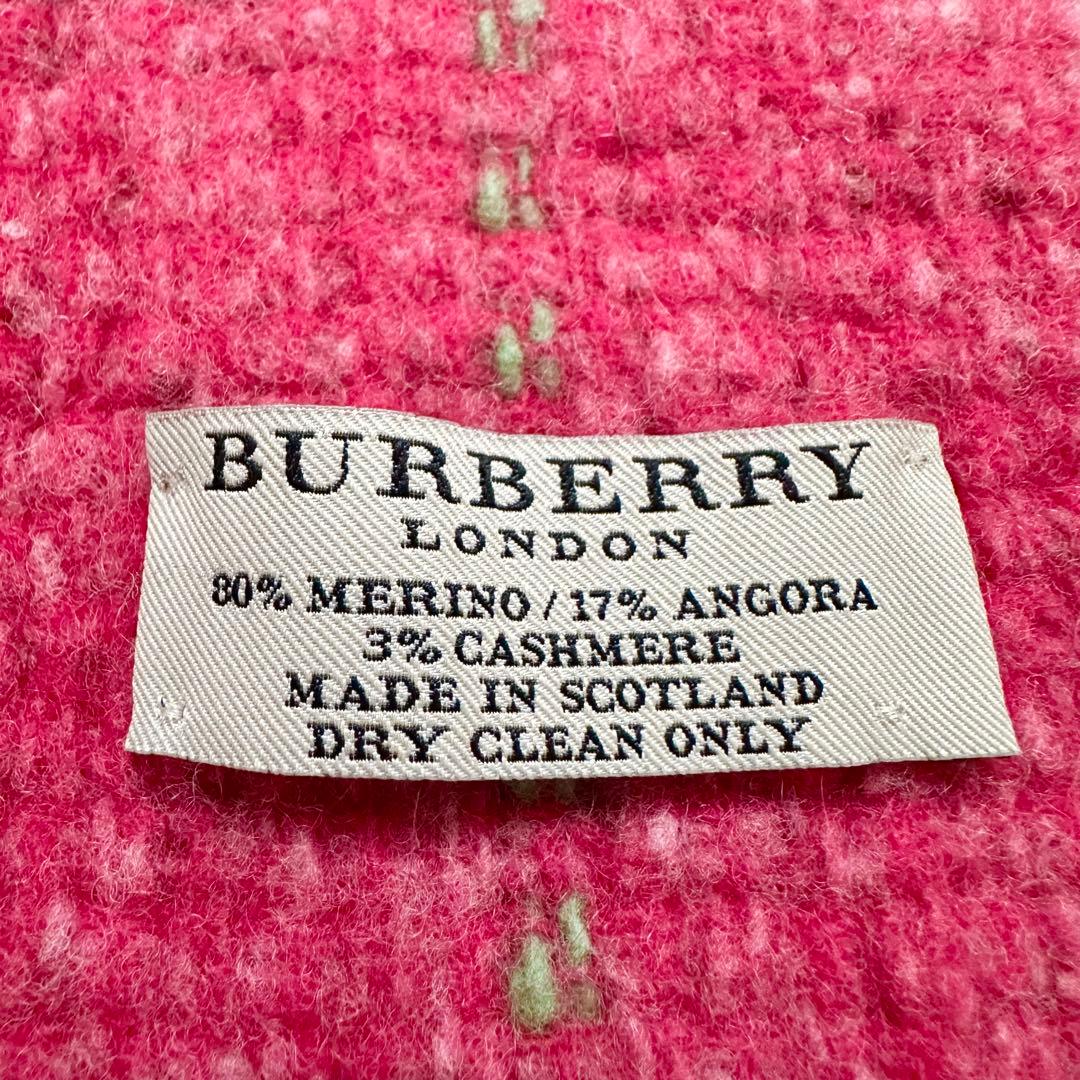 美品✨バーバリー カシミヤ アンゴラ混 メガチェック マフラー ピンク