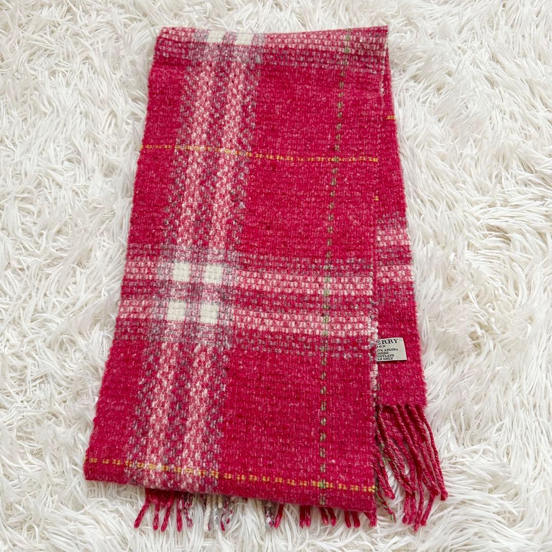 美品✨バーバリー カシミヤ アンゴラ混 メガチェック マフラー ピンク