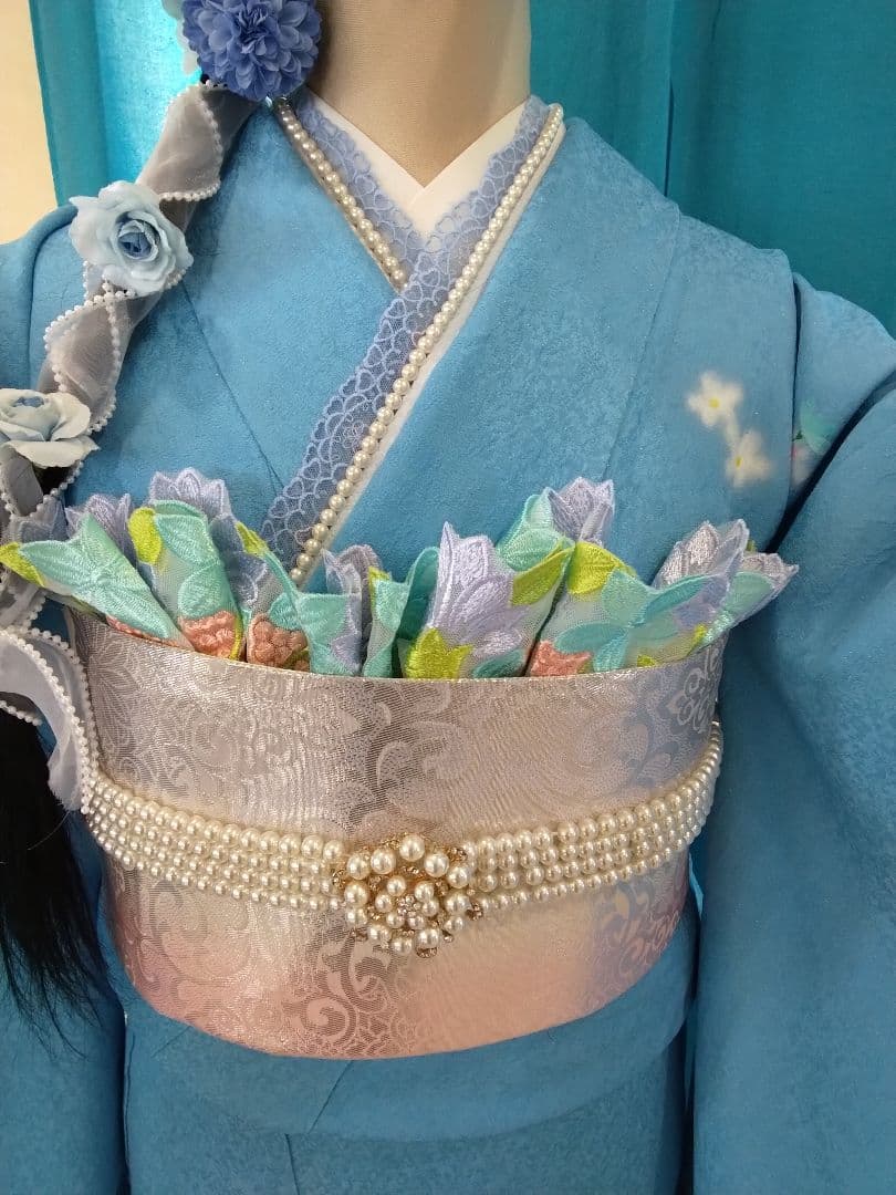 振袖フルセット、正絹振袖成人式、重ね衿帯揚げ帯締め、西陣袋帯長襦袢、ガード加工₠