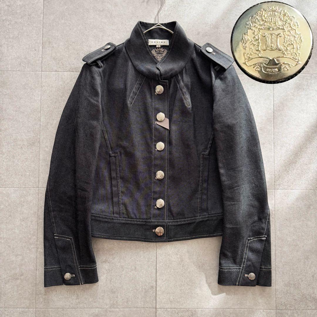 セリーヌ　デニムジャケット　Gジャン　トリオンフ　銀ボタン　38　グレー系