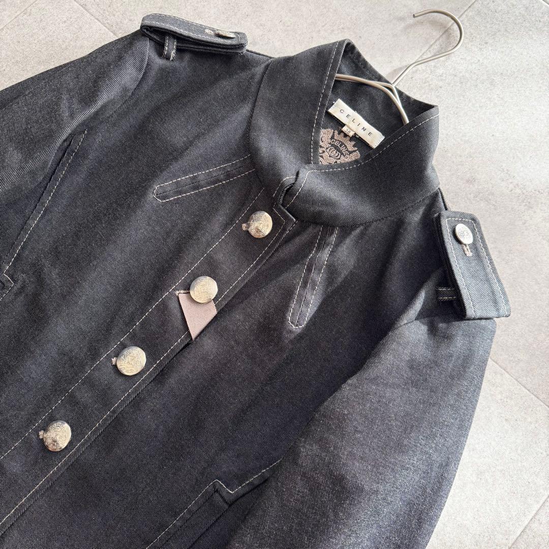 セリーヌ　デニムジャケット　Gジャン　トリオンフ　銀ボタン　38　グレー系