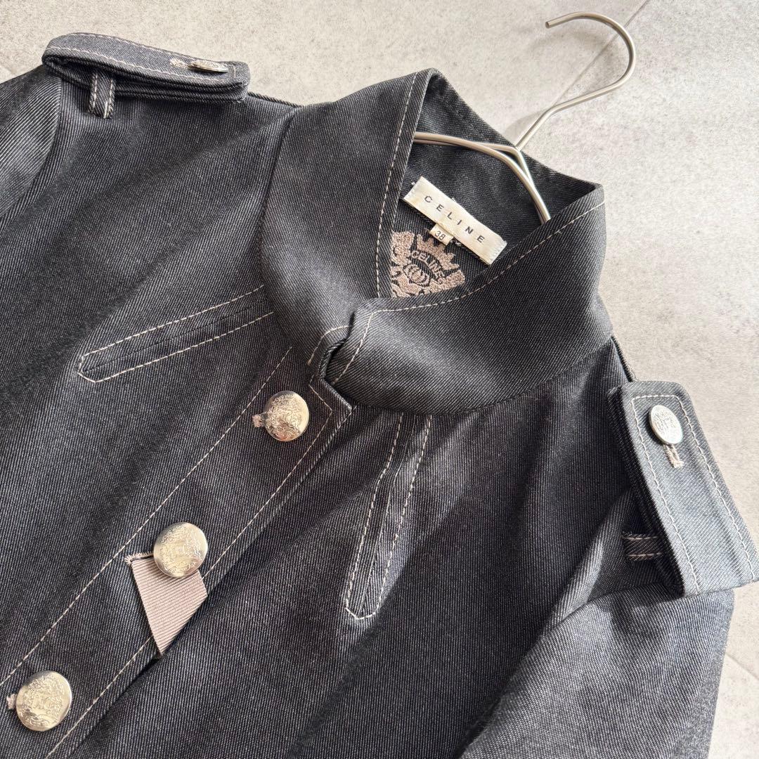 セリーヌ　デニムジャケット　Gジャン　トリオンフ　銀ボタン　38　グレー系