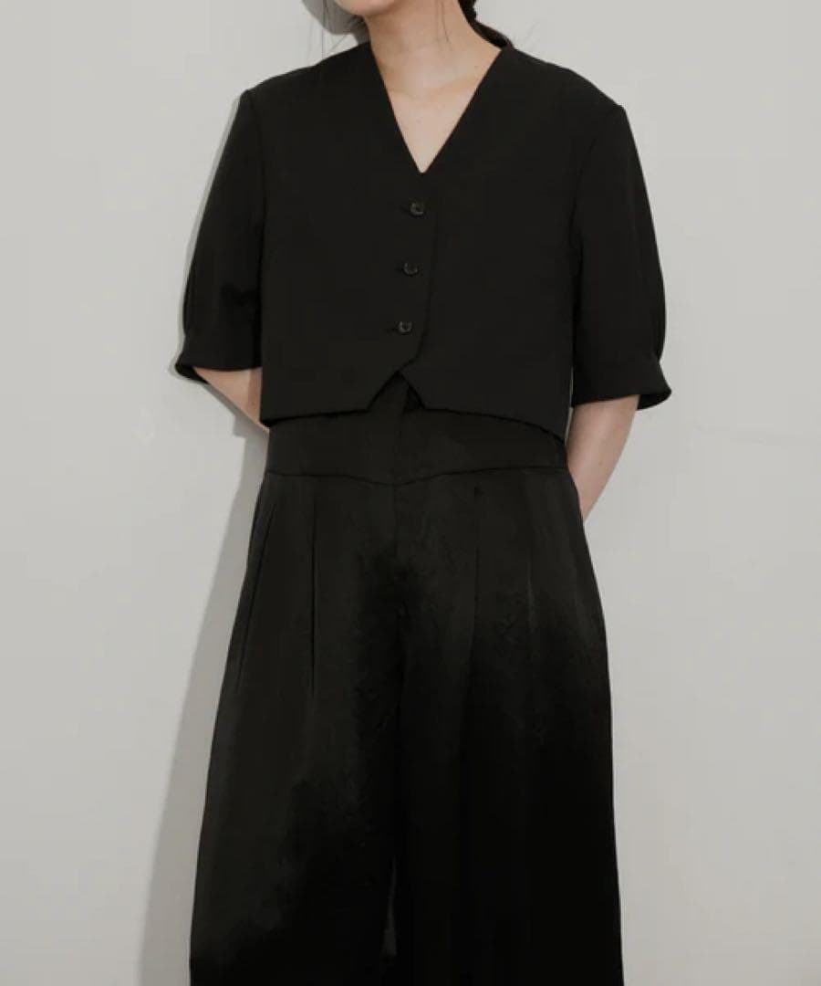 訳あり 新品 アダムエロペ 【サステナブル】 ジャケットコンビロンパース S 黒