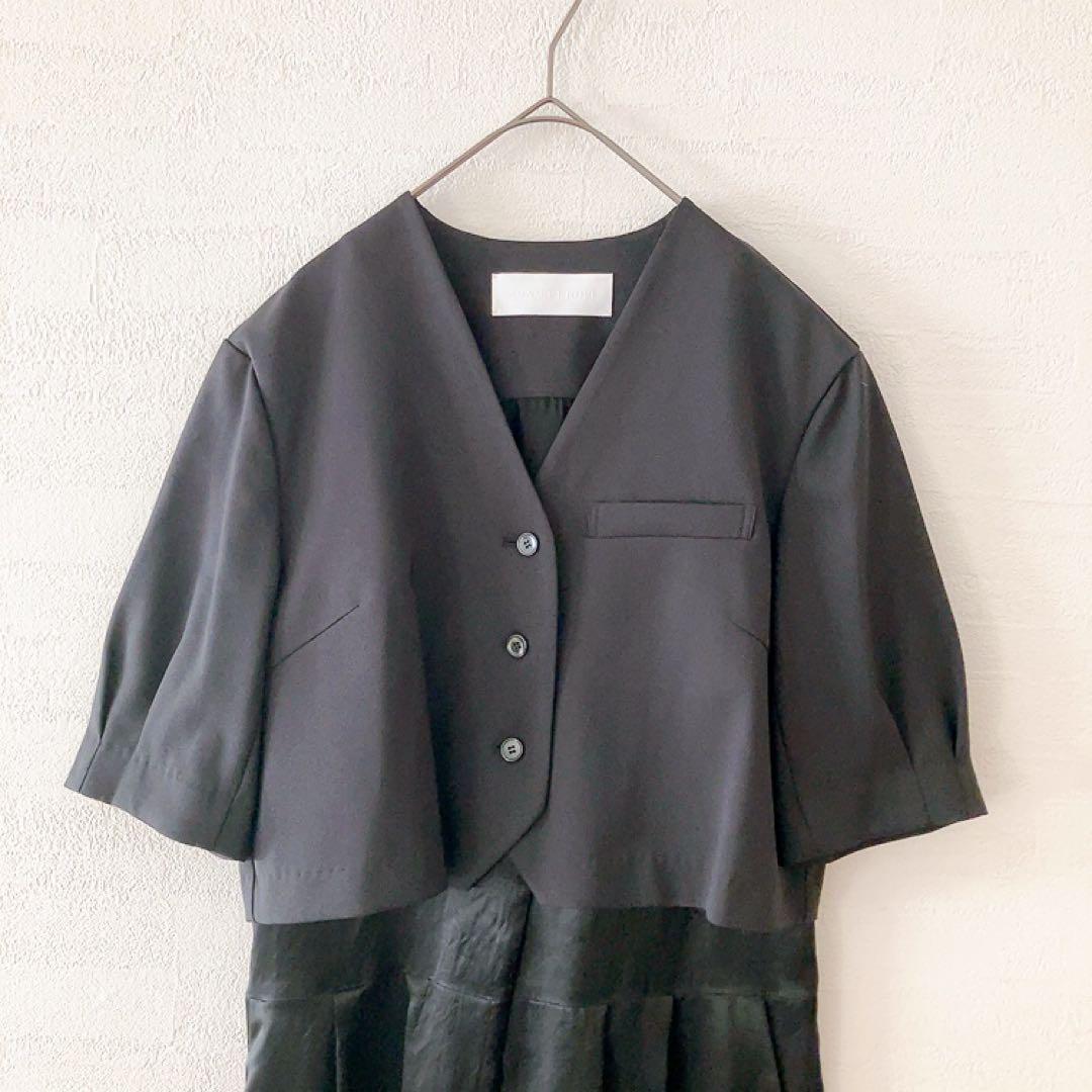 訳あり 新品 アダムエロペ 【サステナブル】 ジャケットコンビロンパース S 黒